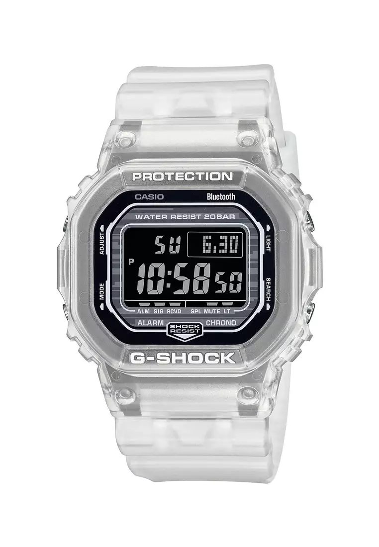 Casio G Shock Men s Digital Watch Bluetooth Translucent Gradated White Resin Band Watch DWB5600G 7D DW B5600G 7D DW B5600G 7