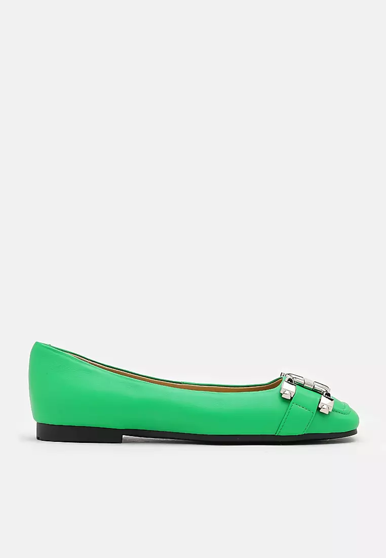 Discount on Pazzion  shoes - SKU: Miquela Piped Buckle Square Toe Ballerina Green