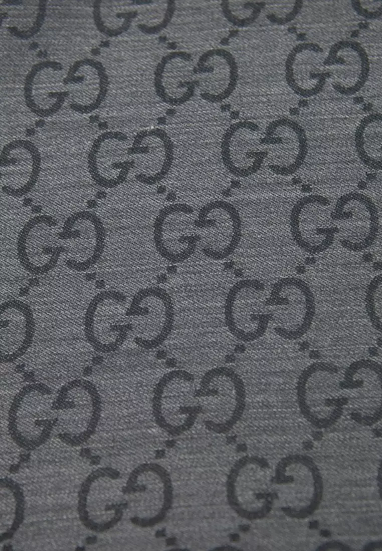 GG Logo Wool Silk Scarf in Charcoal Grey 165904 3G646