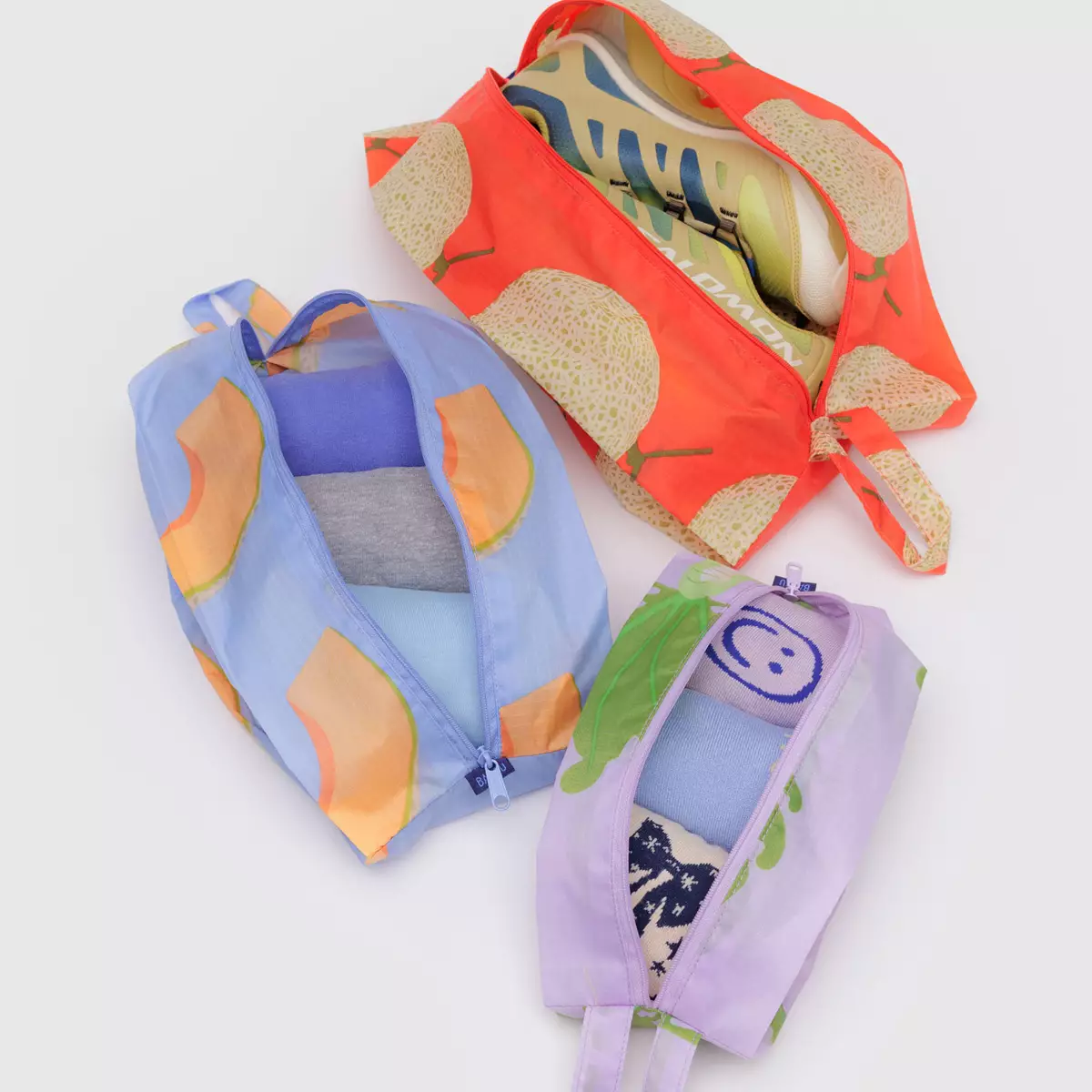 BAGGU 3D-Reißverschluss-Set – 3 Taschen, Bemalte Prärie, Recyceltes Nylon