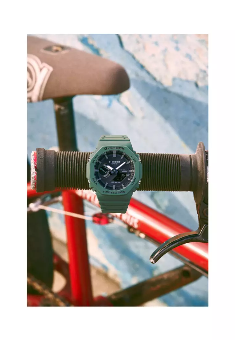 GA-B2100-3A Men's Green Resin Strap Solar Powered Digital Watch