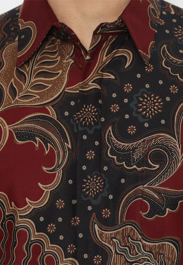 Kemeja Batik Pria Slimfit Ganesha Lengan Pendek - Maroon