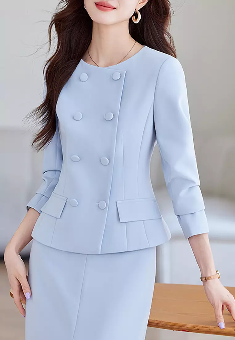 Round Neck Double Breasted Suit Jacket YGH-EM6621