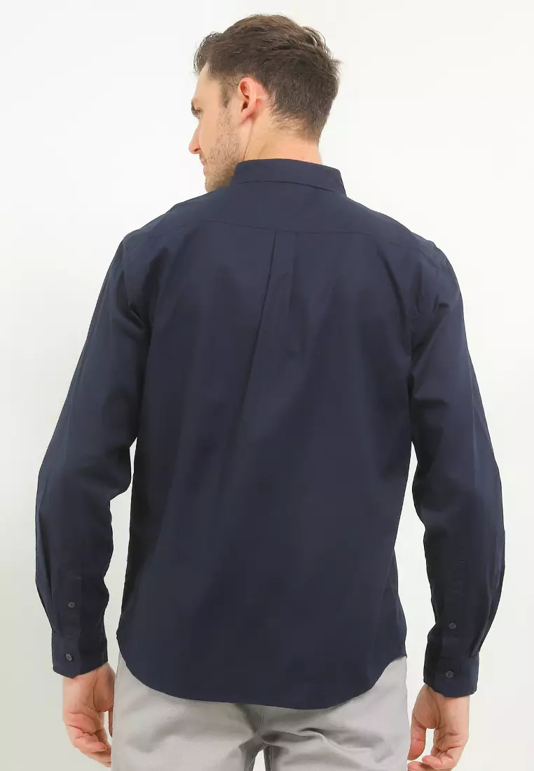 Kemeja Lengan Panjang Stretch Slim Fit - Navy