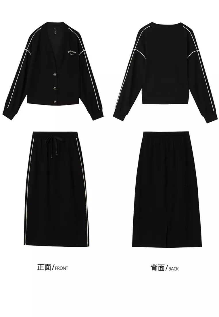 (2PCS) Casual V-Neck Jacket + Half Skirt Suit