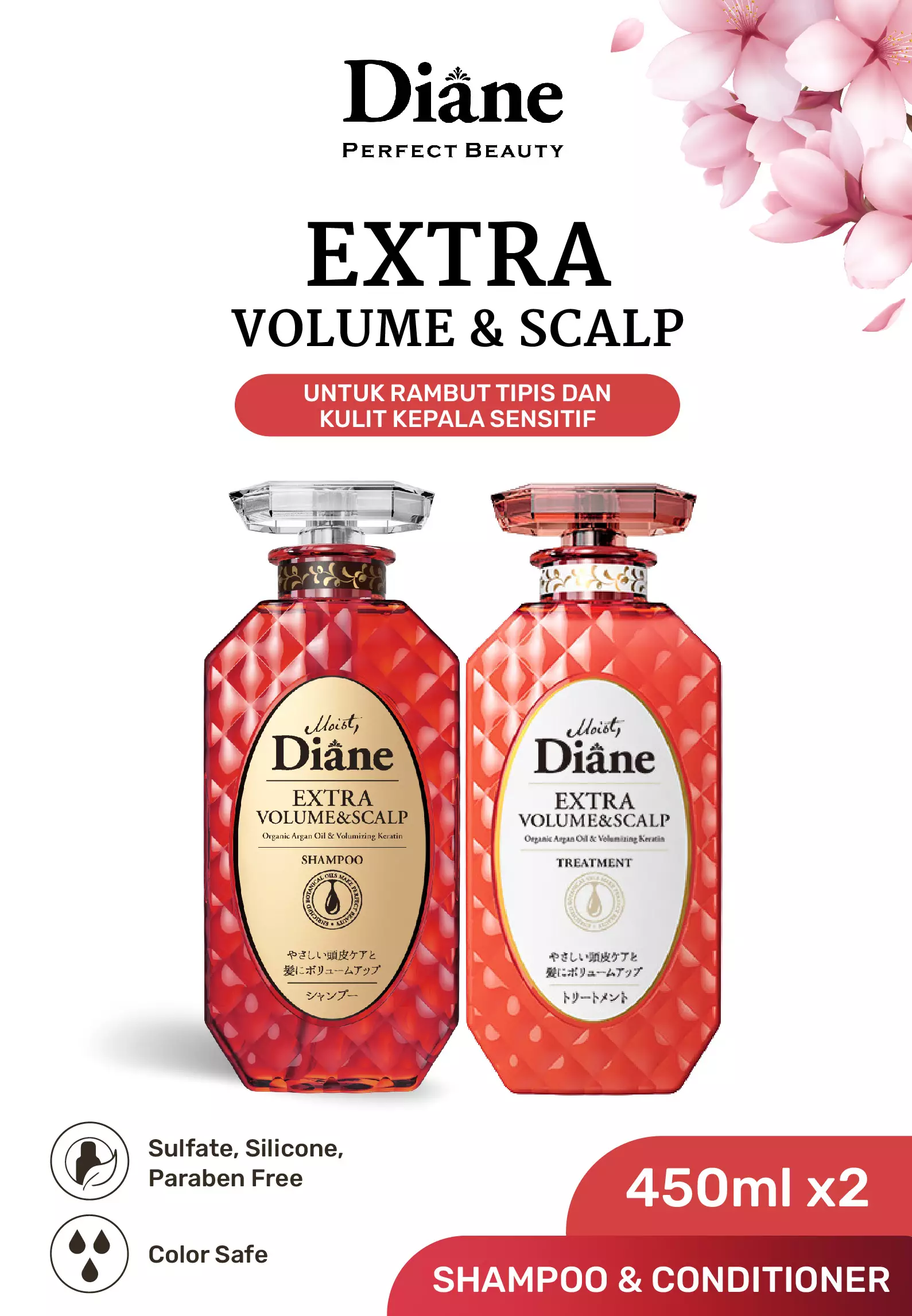 PAKET Moist Diane EXTRA VOLUME & SCALP Shampoo + Treatment (Conditioner)
