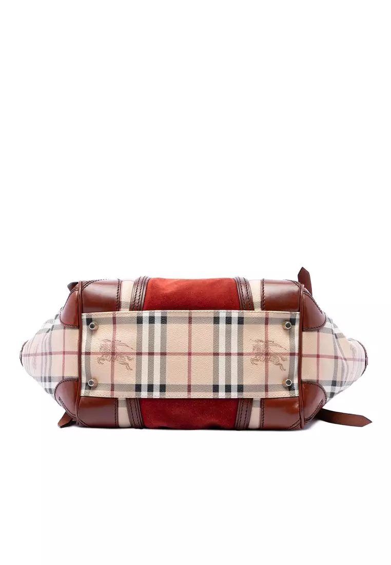 Pre-Loved Burberry Small Haymarket Check Coated Canvas Suede Panel Canterbury Tote