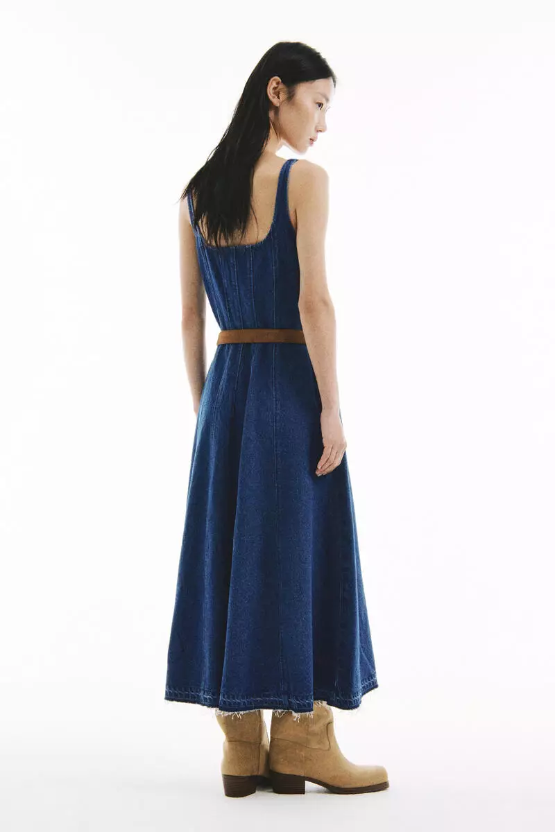 Flared-skirt denim dress