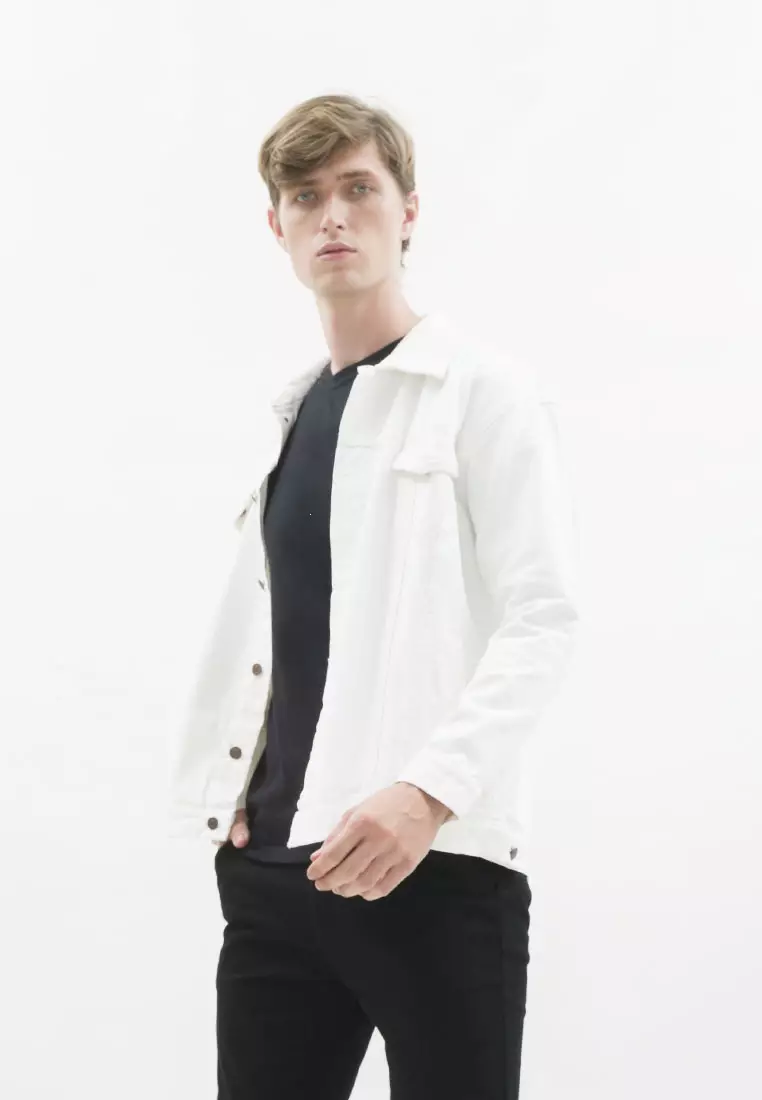 Jaket Jeans Pria Polos Tebal Dilan Jaket Denim Putih