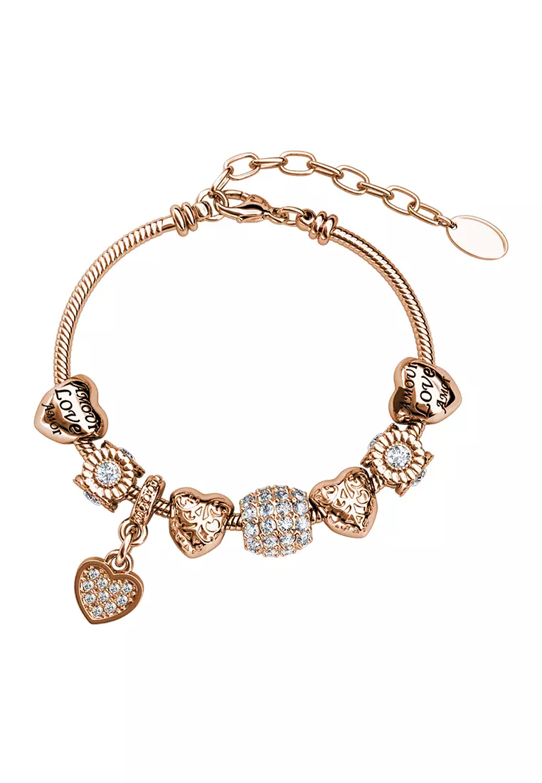 Her Jewellery Ti'Amo Charm Bracelet (Rose Gold) - Luxury Crystal Embellishments plated with 18K Gold