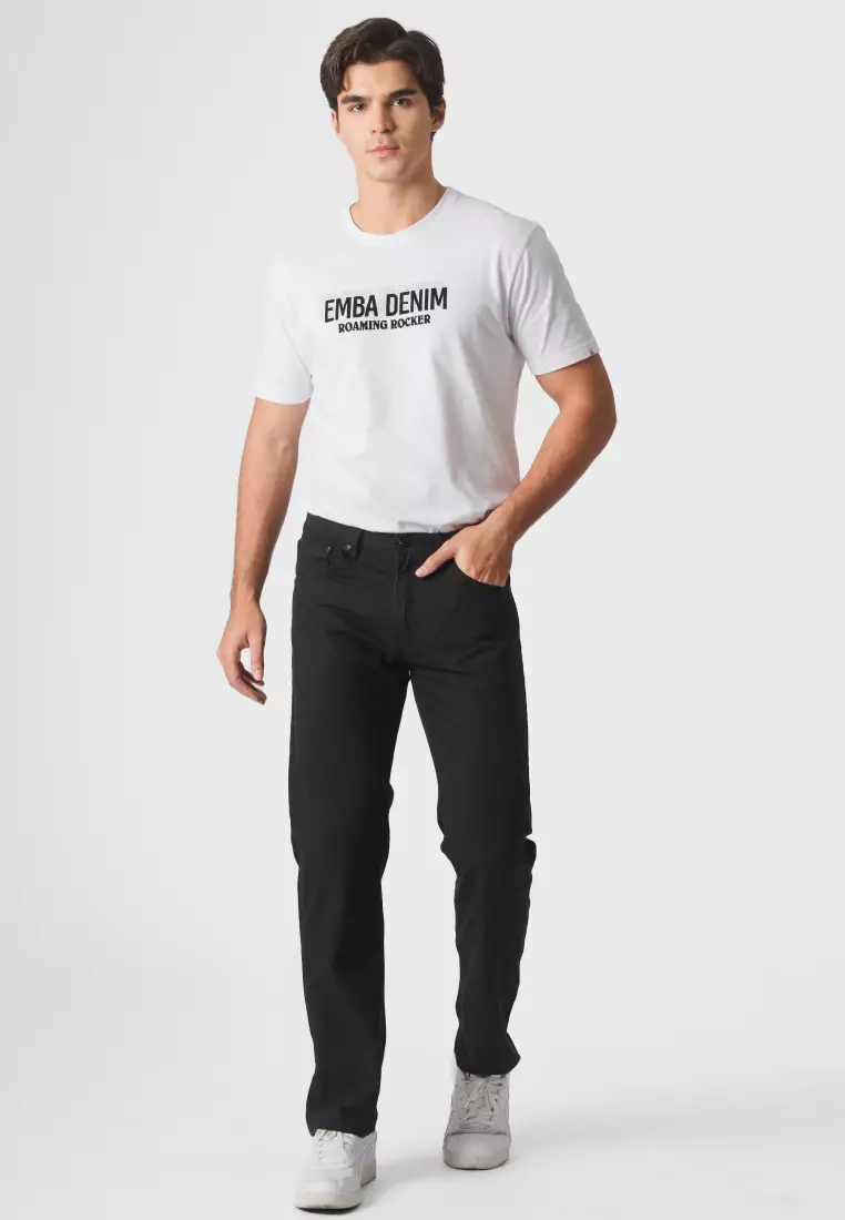 Emba Denim - BS08.01 Celana Panjang Pria Kanvas Premium Regular Fit New Tebal Black