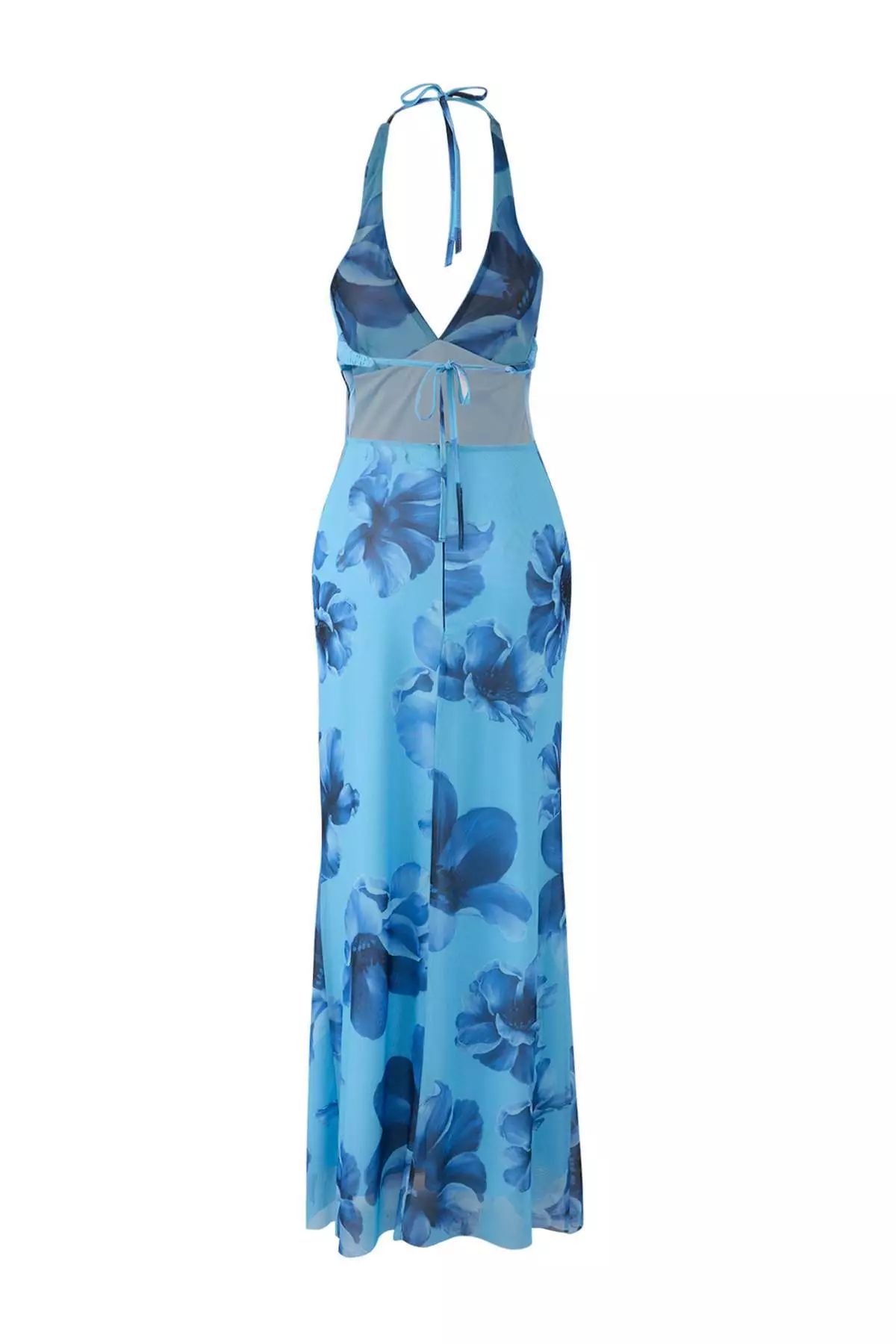 Blue Multicolor Lined Tulle Evening Dress