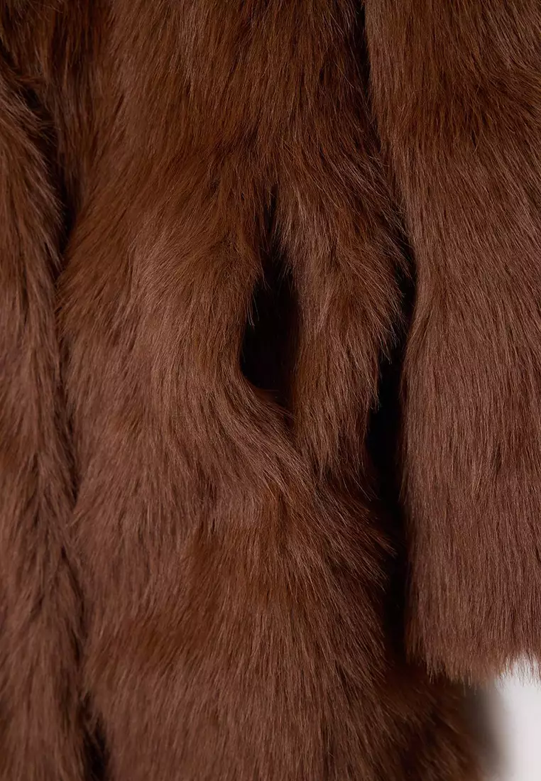 Brown Fur Mono Closure Oversize Midi Coat Twoaw26Kb6