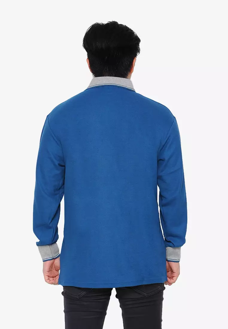 Andre Michel Kaos Polo Shirt Lengan Panjang Kerah Abu Biru Tua 933-59