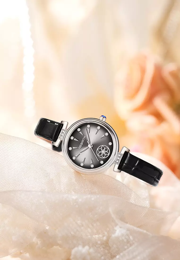 Jam Tangan Wanita Berlian Anggun Anti Air Kuarsa Tali Kulit Gaya Korea Jam Tangan Cewek warna hitam