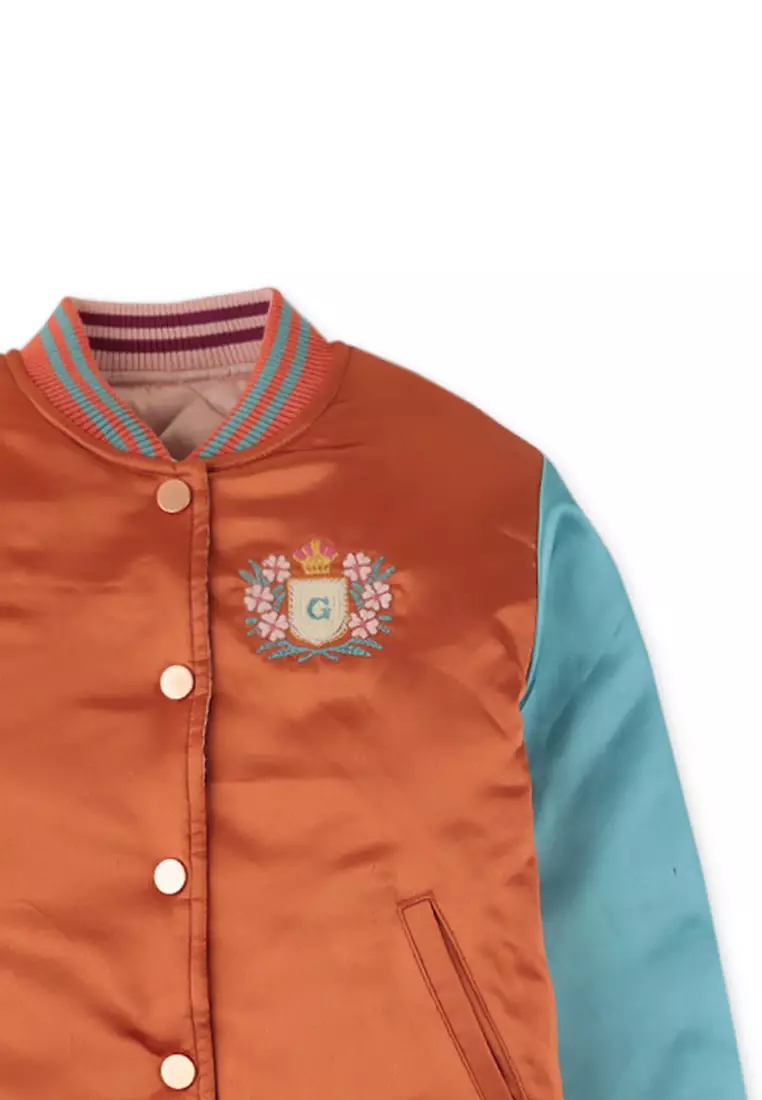 Girls Wadded Reversible Baseball Jacket With Embro