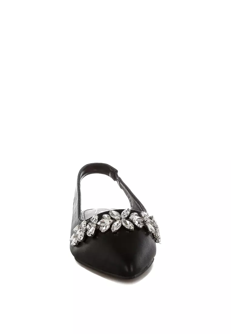 Diamante Embellished Flat Sandals in Black