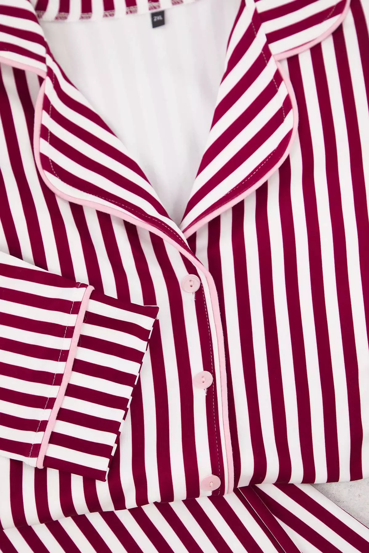 Burgundy Striped Patterned Piping Inside Polar Fleece Shirt-Pants Knitted Pajama Set Tbbaw25Ai00028