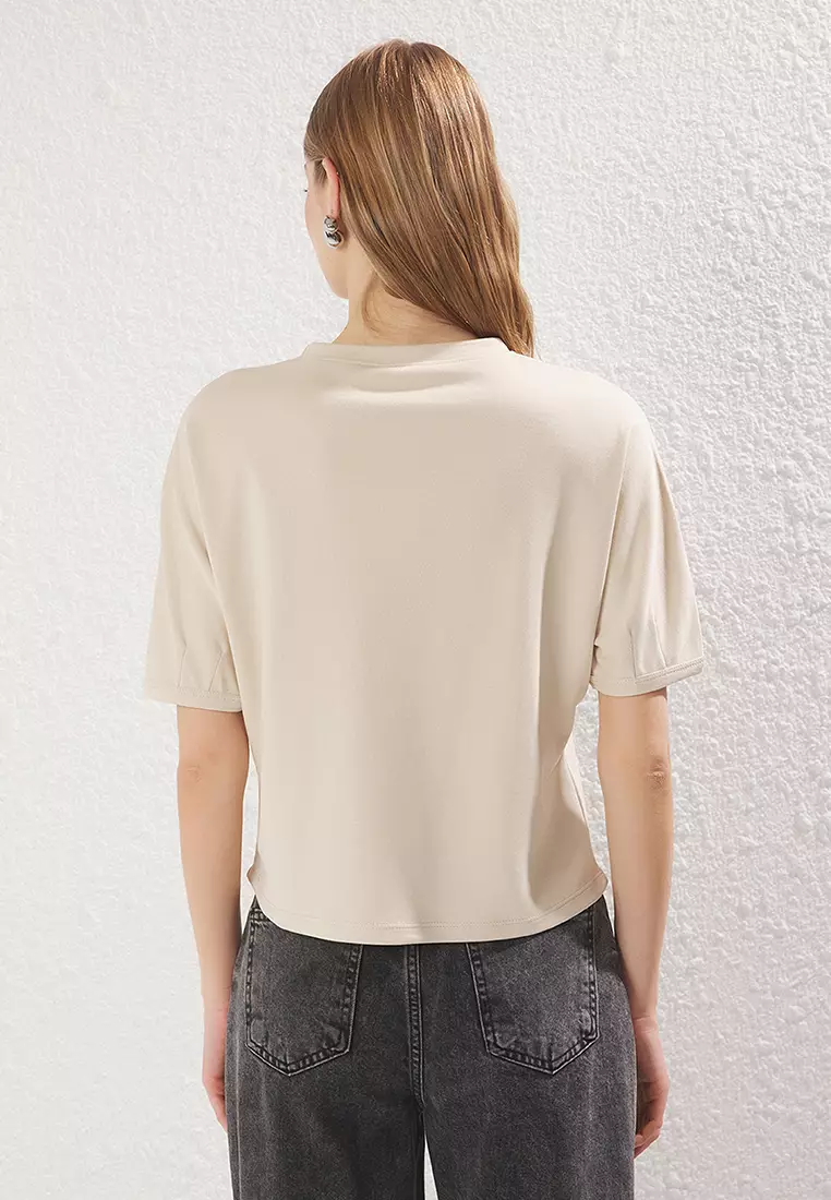Stone Relaxed/Comfortable Crop Flexible Knit Blouse TWOSS25BZ00403