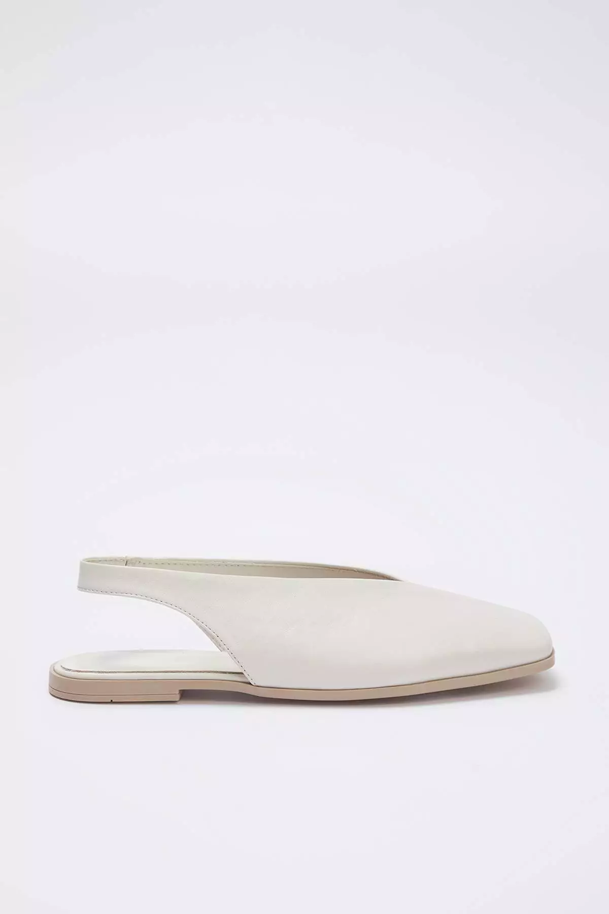 Off White Genuine Leather Open Back Square Toe Women's Ballerina Flats Takss25Be00018