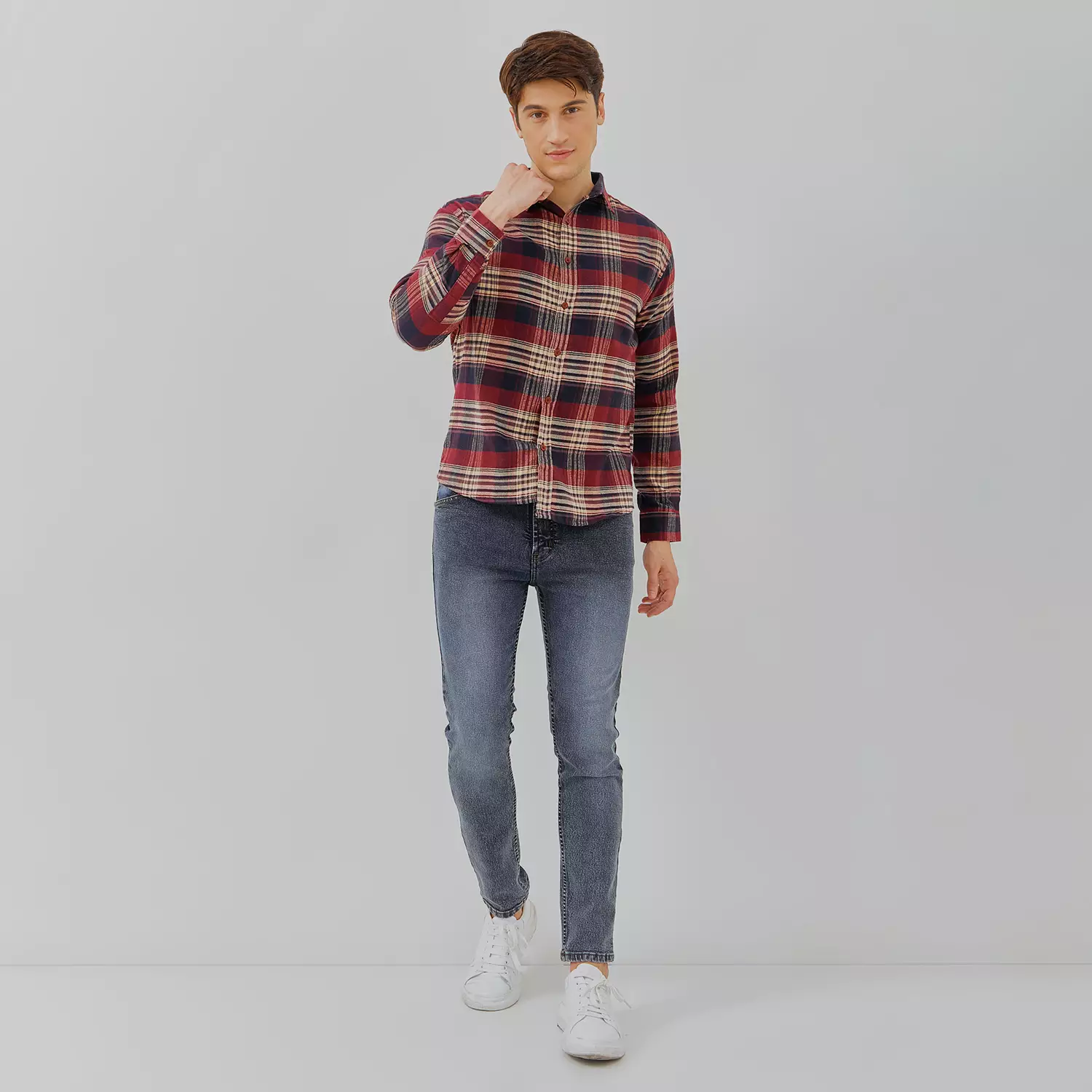 PAULMAY Kemeja Flanel Pria Lengan Panjang Merah 6712