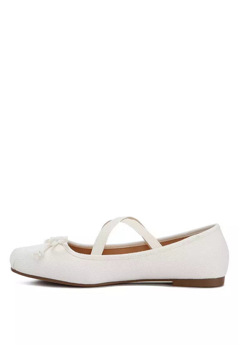 Beige Criss Cross Strap Ballet Flats
