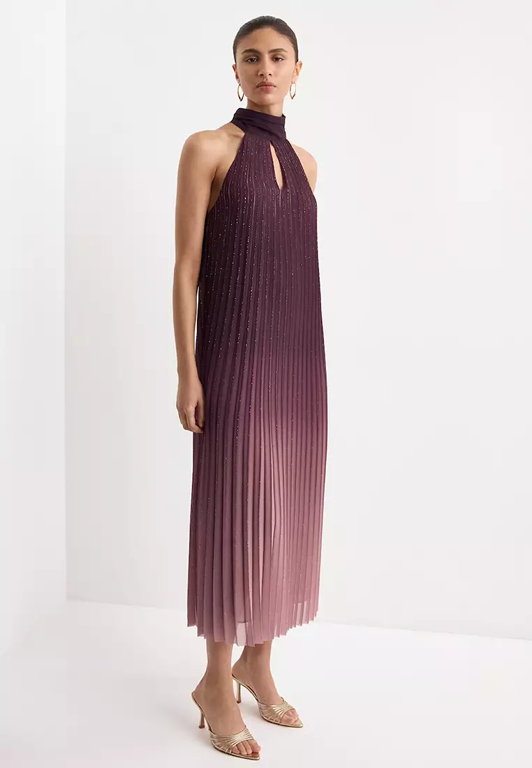 Buy Mango Pleated Halter Neck Dress 2026 Online | ZALORA