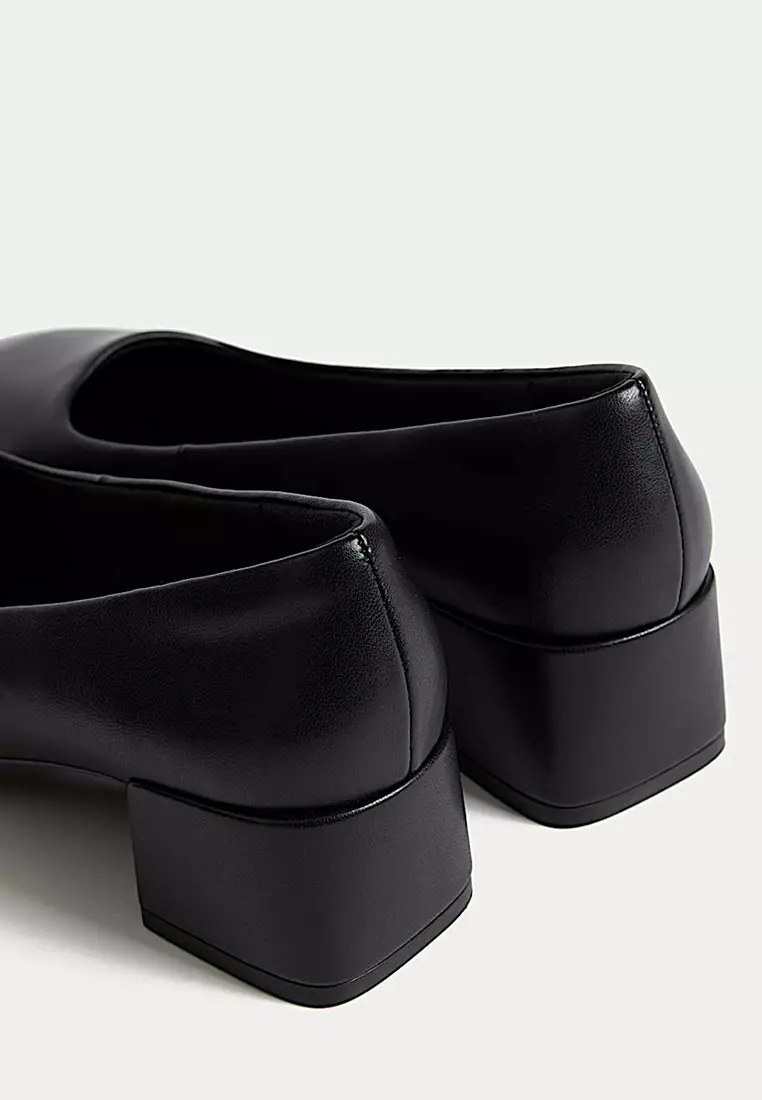 Slip On Block Heel Court Shoes