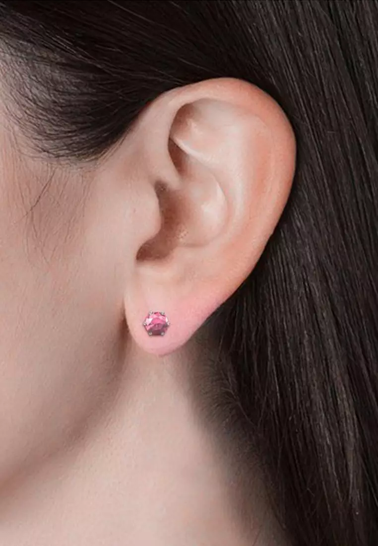 Birth Stone Earring October Pink Tourmaline WG - Anting Crystal Swarovski by Her Jewellery