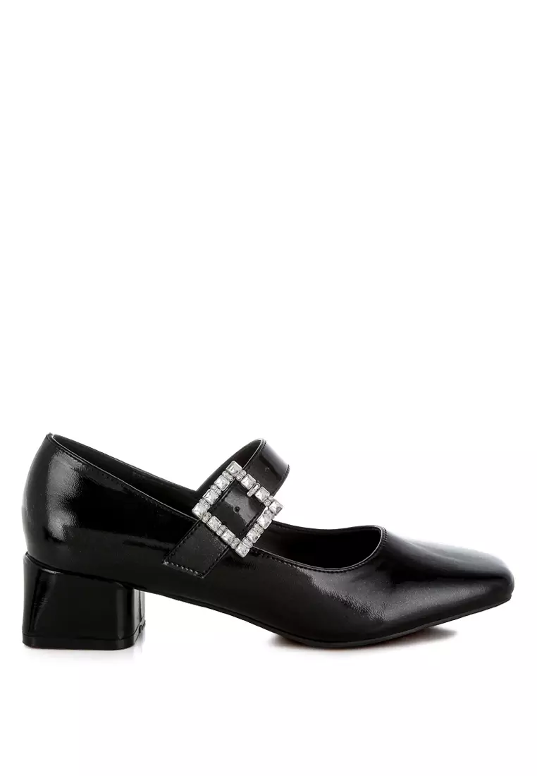 Discount on London Rag  shoes - SKU: Diamante Brooch Metallic Mary Jane Pumps In Black