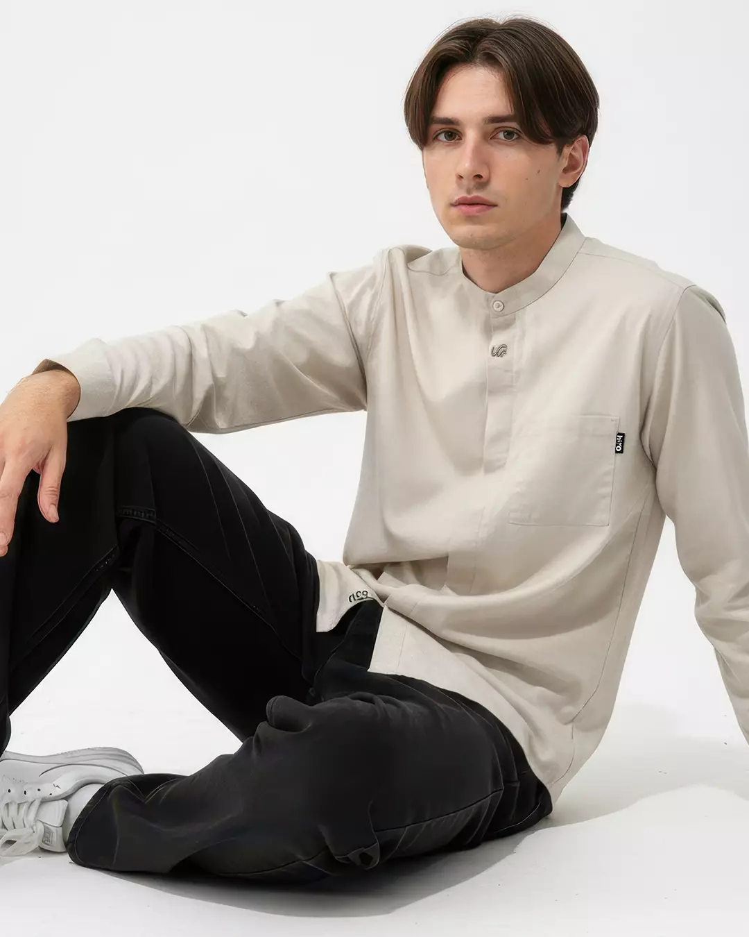 Rabbani - Kemeja Koko Muslim Pria Lengan Panjang Dewasa Hiro Adzim - Krem