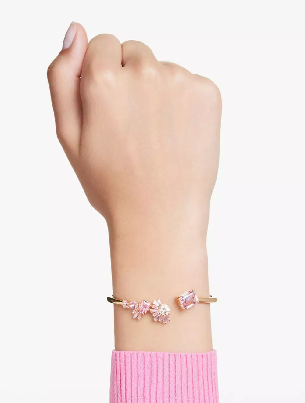 Gema Bangle, Mixed Cuts, Pink, Gold-Tone Plated - S - Pink