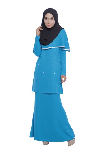 Thalia Kurung Moden Cape in Middle Sky from Adrini's in Blue