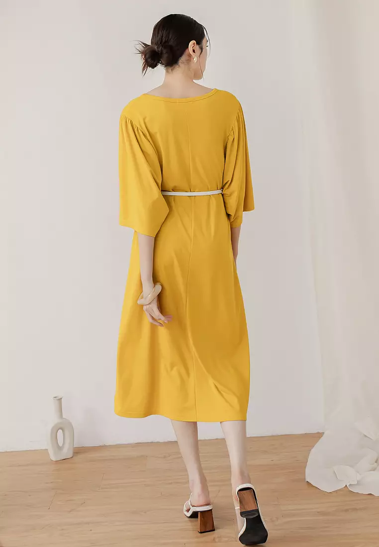 Ice Silk Sunscreen V-neck Wide Sleeve H-Line Long Dress [DA10002]