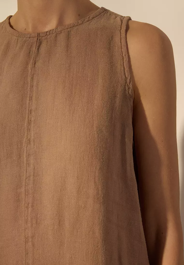 Mink 100% Linen Stitching Detailed Maxi Dress Twoss25El00607