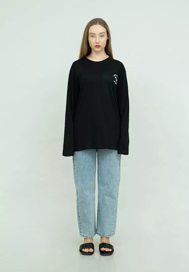 Kaos cotton combed lengan panjang wanita hitam houseofcuff lifes beach