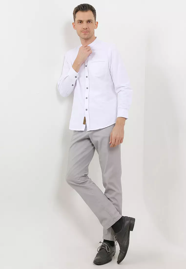 Kemeja Pria Polos Katun Sigaret Lengan Panjang White Exclusive Premium