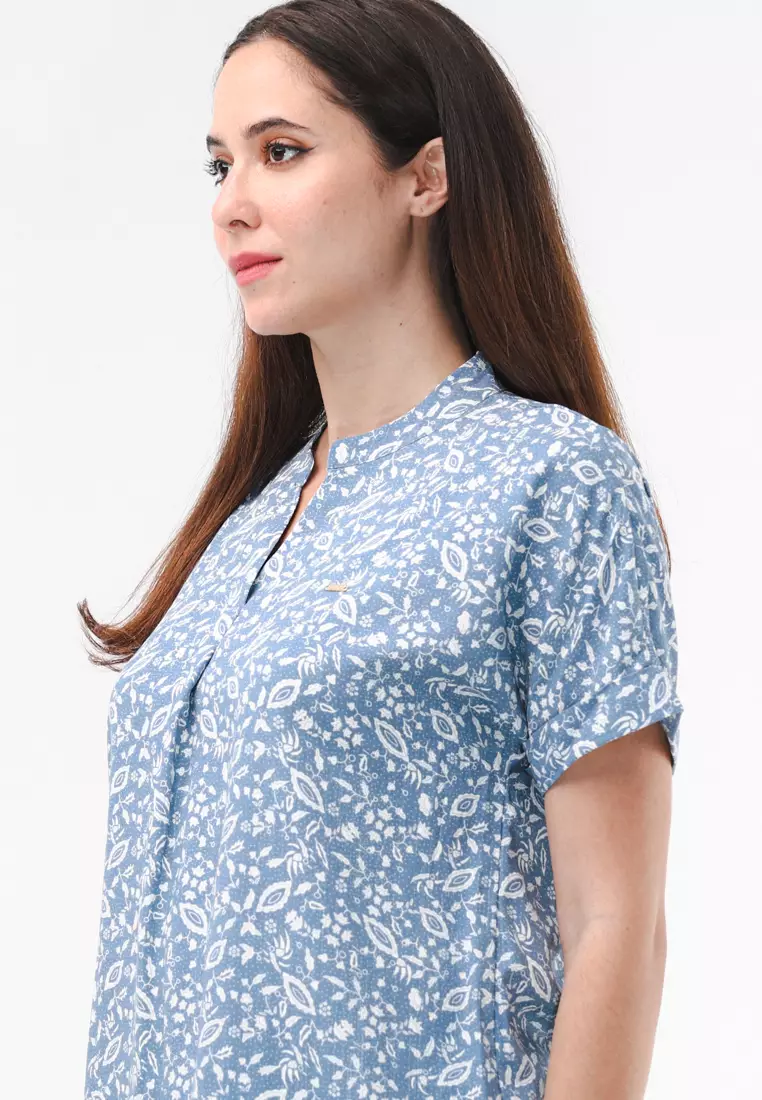 Woven Printed Soft Linen Short Sleeve Blouse