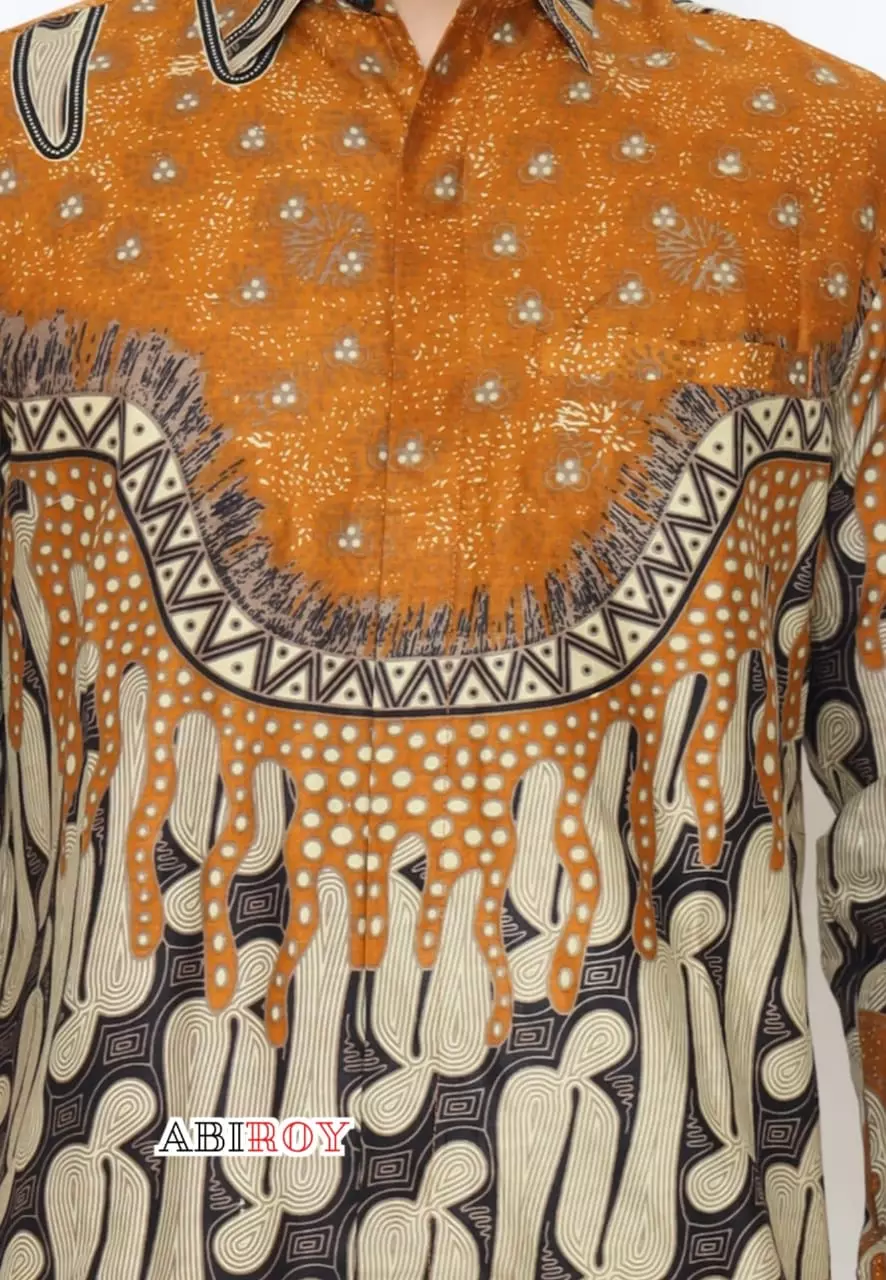 Kemeja Batik Pria Premium Slimfit Elegant Modern Lengan Panjang Mangkualam Oranye
