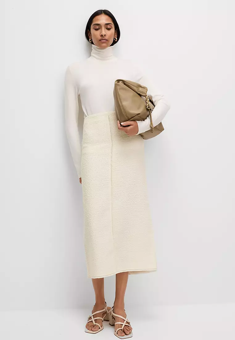 Boucle Split Back Midaxi A-Line Skirt With Wool