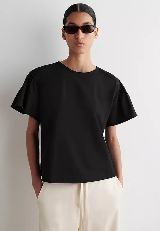 Pleated-Detail Cotton T-Shirt