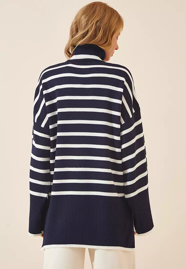 Turtleneck Striped Knit Sweater