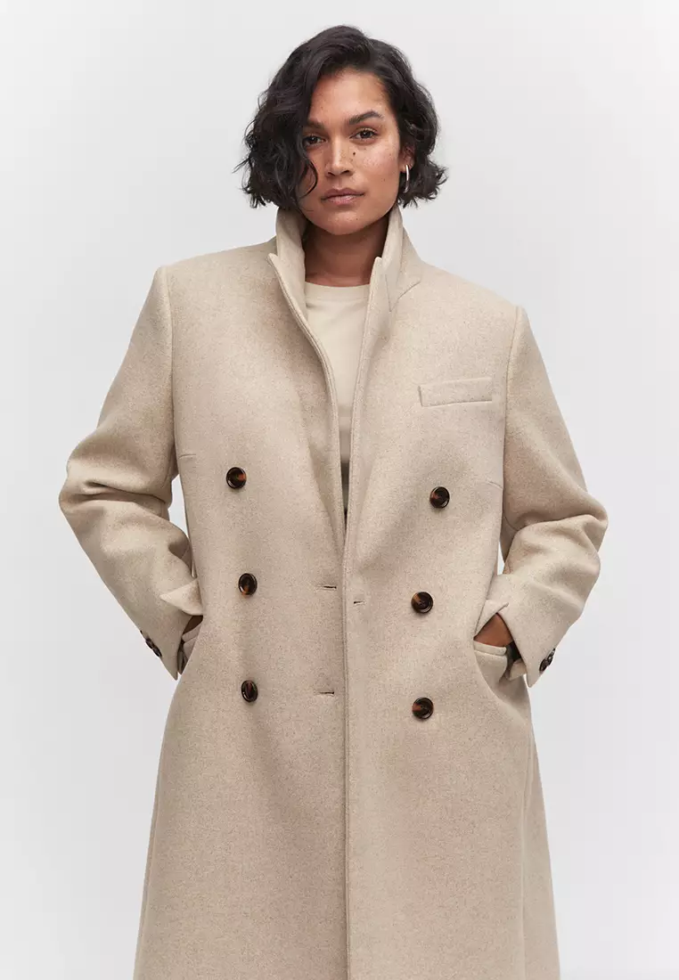 Mango Wool Blend Double Breasted Tailored Coat, Beige, XXS