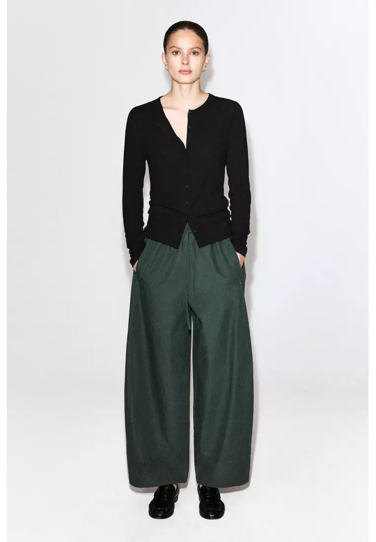 ELASTICATED BARREL-LEG TROUSERS