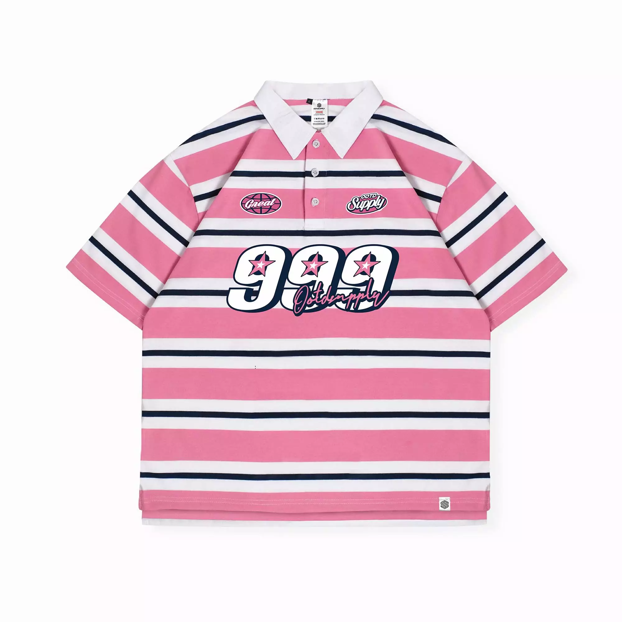 OOTDSUPPLY Oversize Stripe Polo shirt Point 999 Stripe | Kaos Polo Pria dan Wanita OVZ-PSTP005