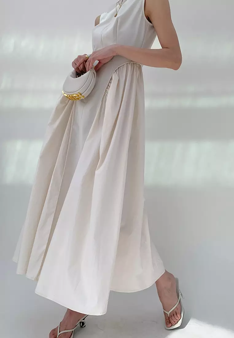 Fashionable and elegant patchwork pleated sleeveless dress K052806W