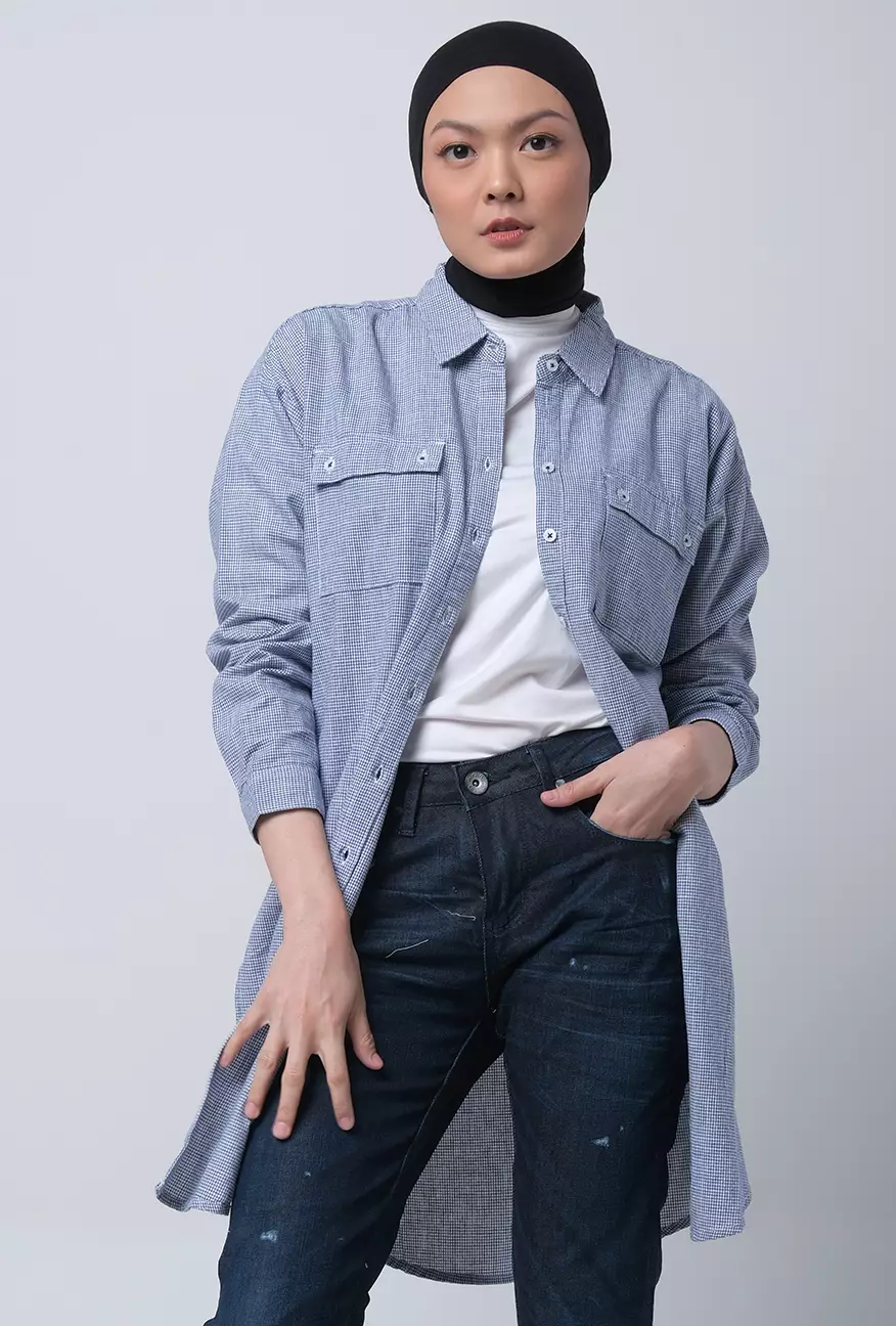 Kemeja Wanita Saverio Blue White