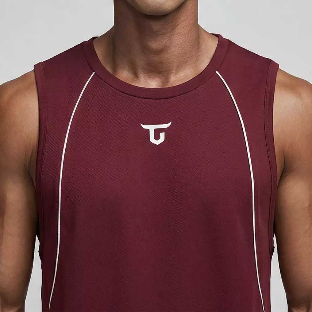 THIRDDAY Kaos Singlet Gym Pria Lekbong curvelines AirStretch - merah maroon MTZ50