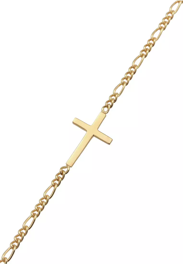 EXCLUSIVE Gelang Perhiasan Perak 925 Pria Cross Figaro Chain Gold Plated