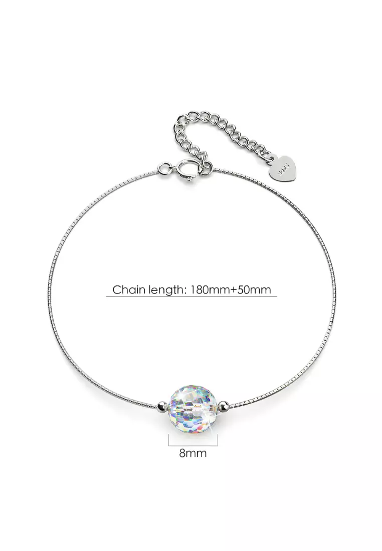 Solid 925 Sterling Silver Round-Shaped Single Stone White Gold Filled Bracelet Embellished with Crystals from SWAROVSKI®